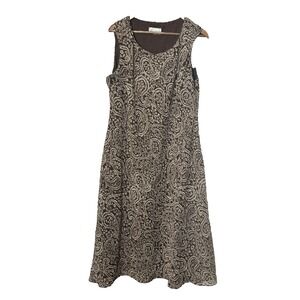Studio I Midi Dress Artsy Floral Paisley Pullover Sleeveless poly Fall Brown Tan